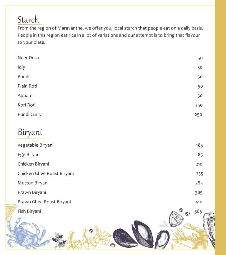 Menu - Rice, Dosas, Biriyani