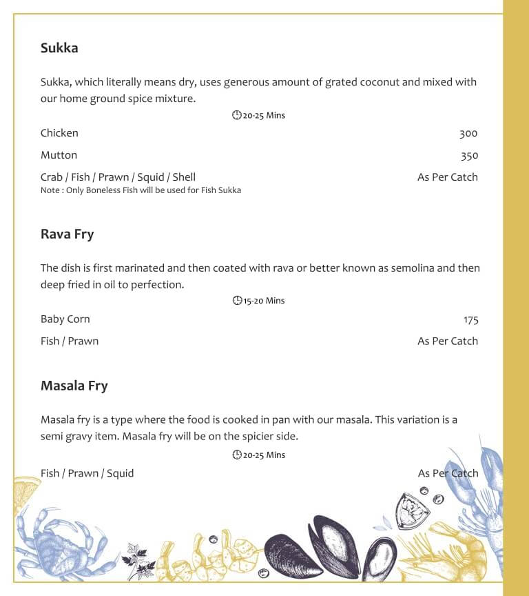Sukka & Rava Fry Menu